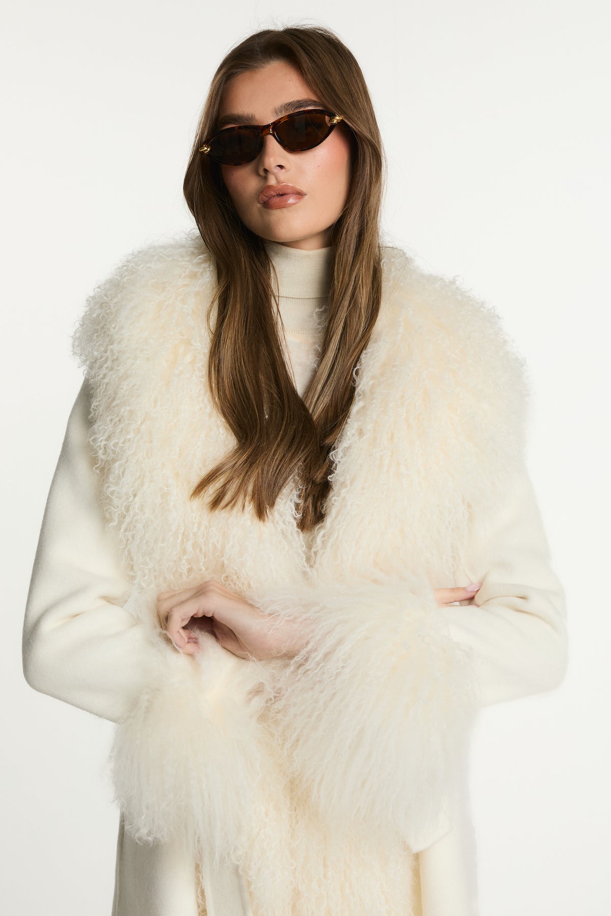 Harper Wool Coat with Mongolian Fur