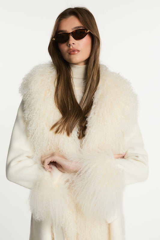 Harper Wool Coat with Mongolian Fur