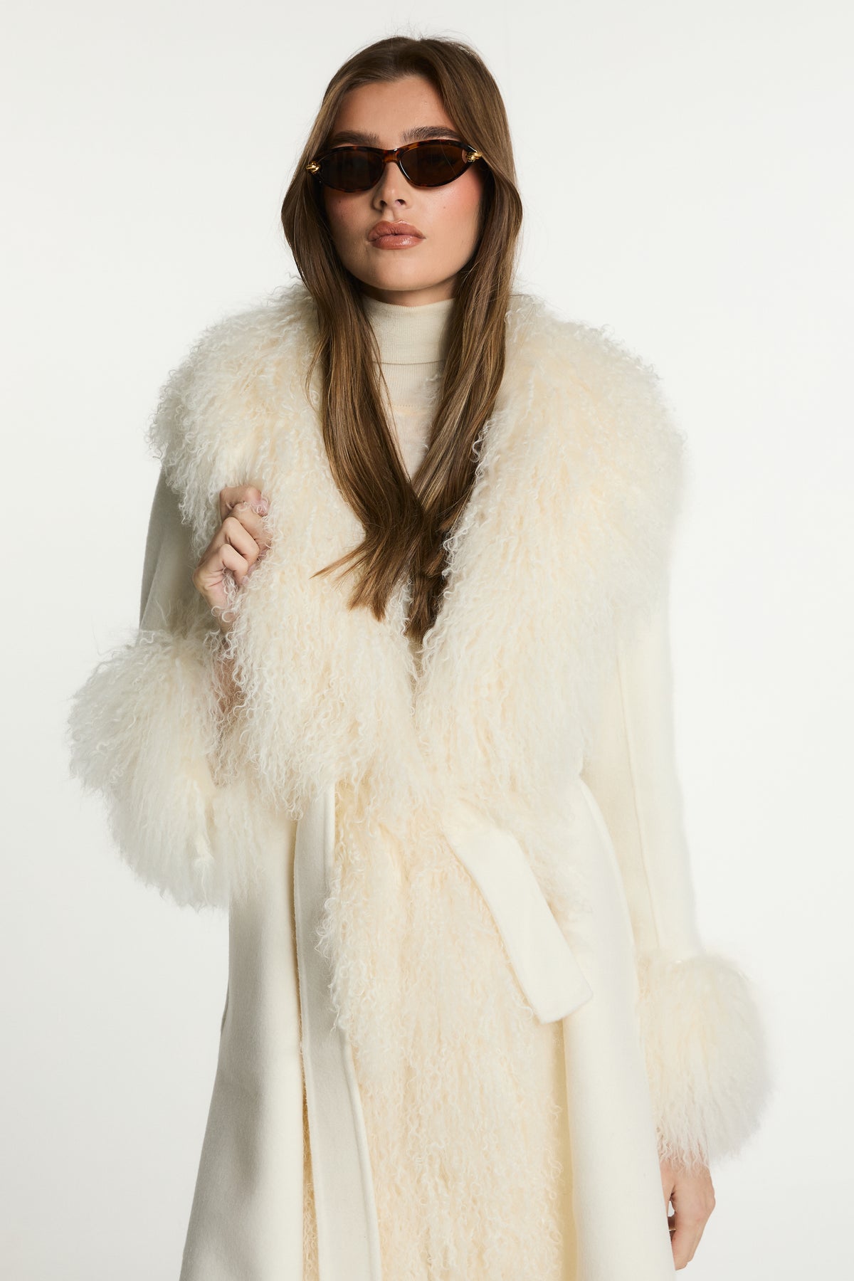 Harper Wool Coat with Mongolian Fur