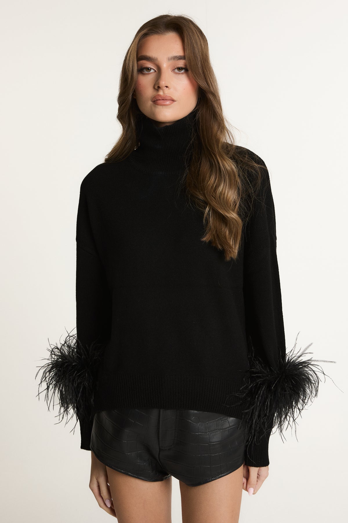 Wool Jumper with Feather Cuffs