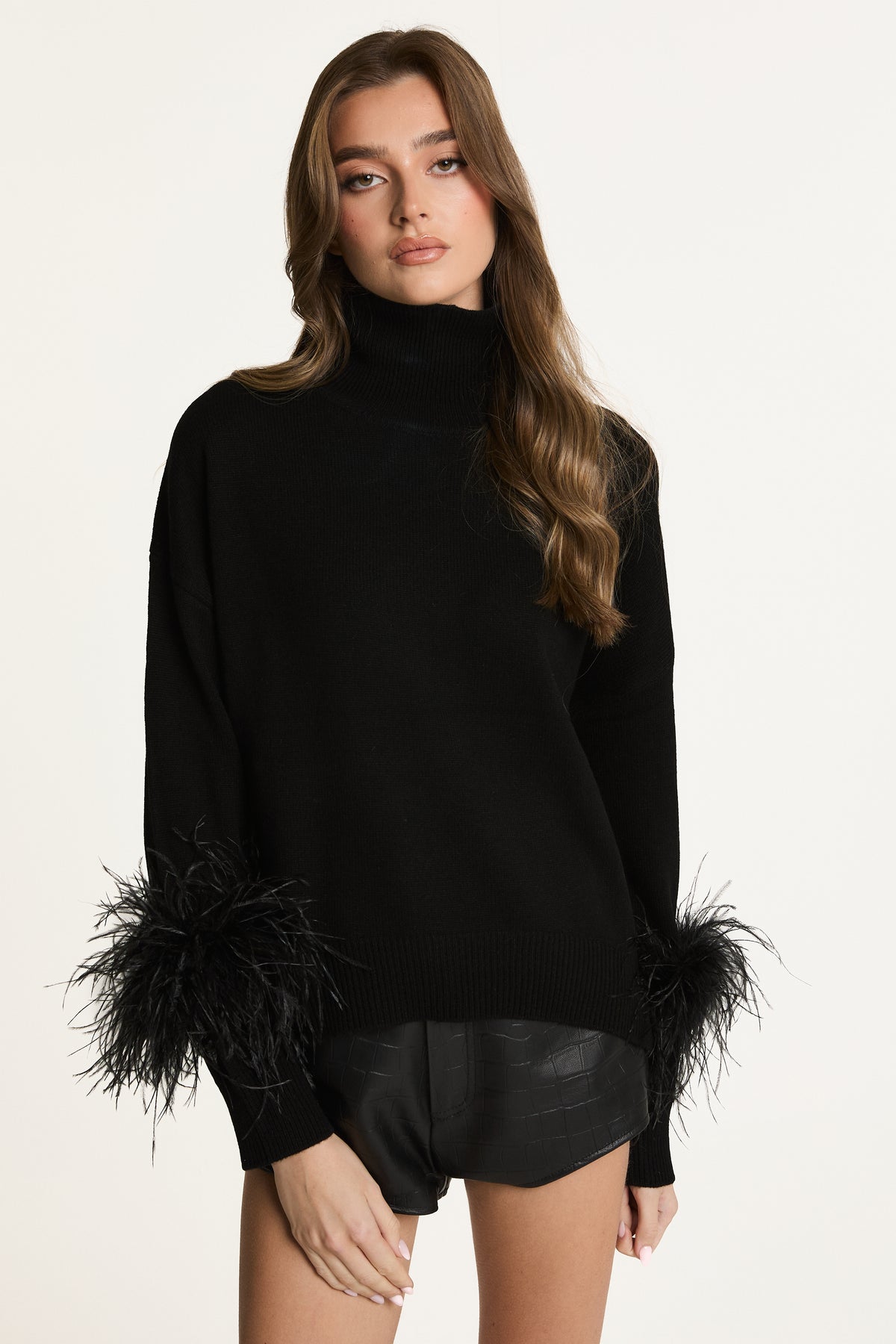 Wool Jumper with Feather Cuffs
