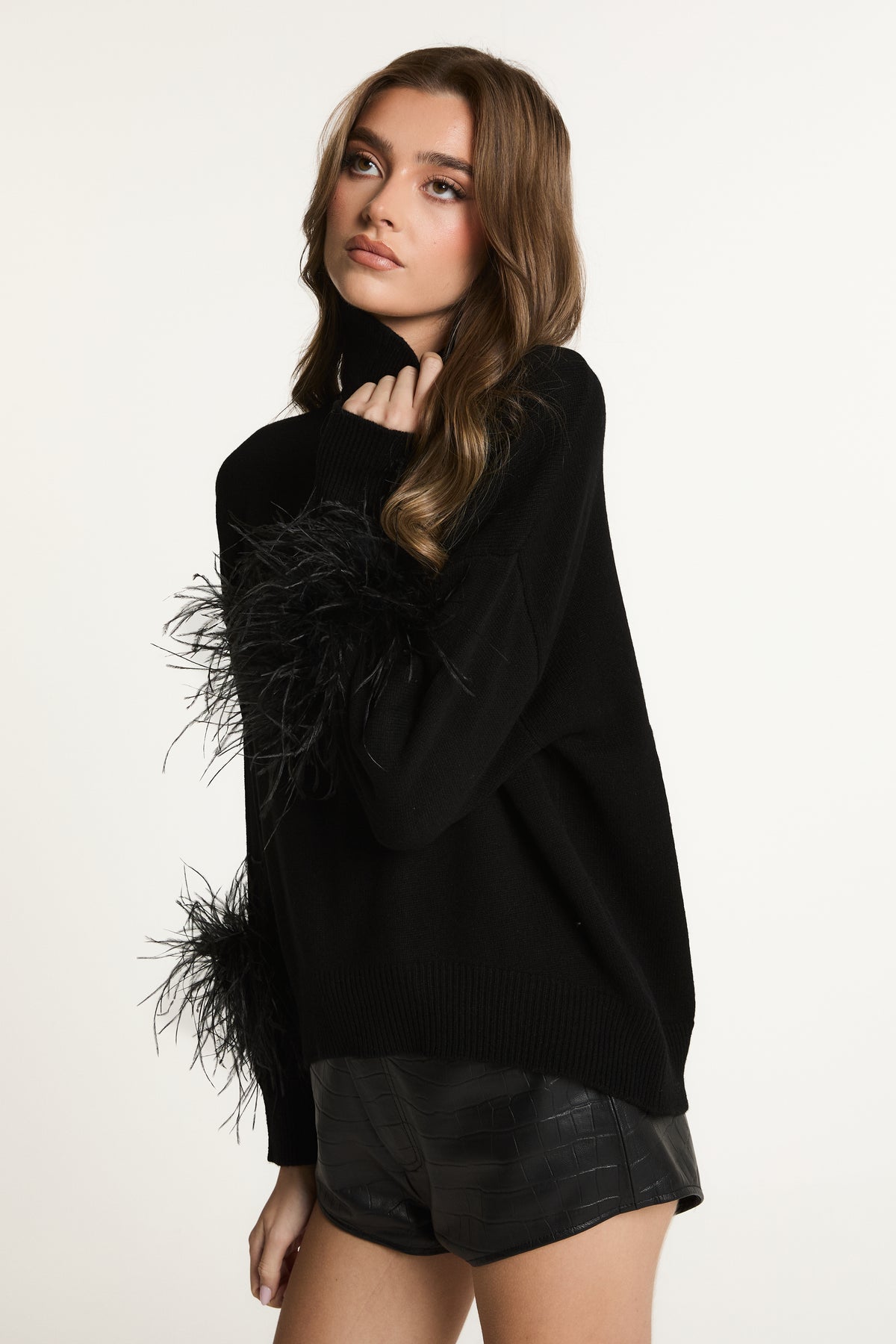 Wool Jumper with Feather Cuffs