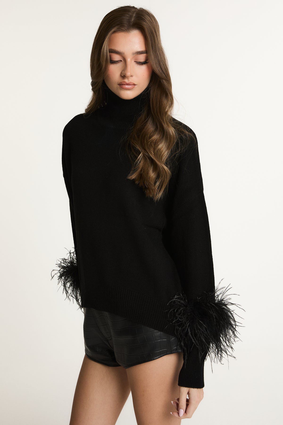 Wool Jumper with Feather Cuffs