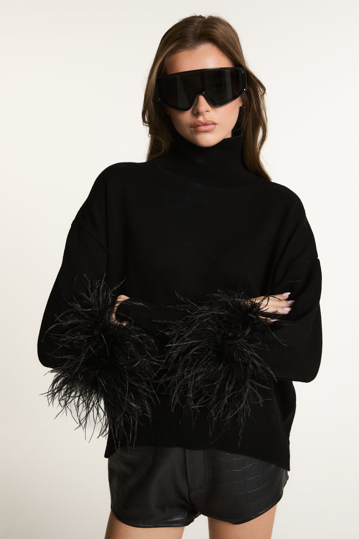 Wool Jumper with Feather Cuffs