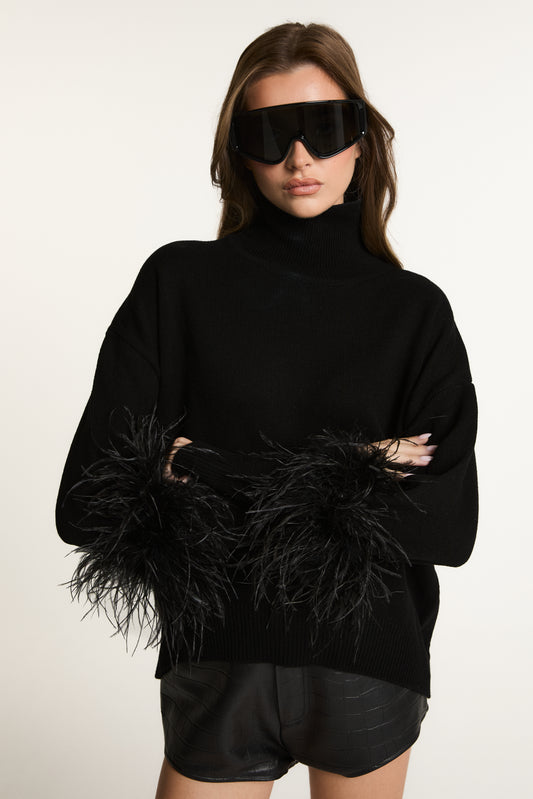 Wool Jumper with Feather Cuffs