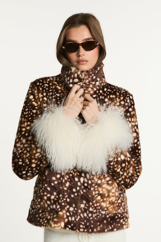 Bambi Faux Fur Coat with Mongolian Fur Cuffs