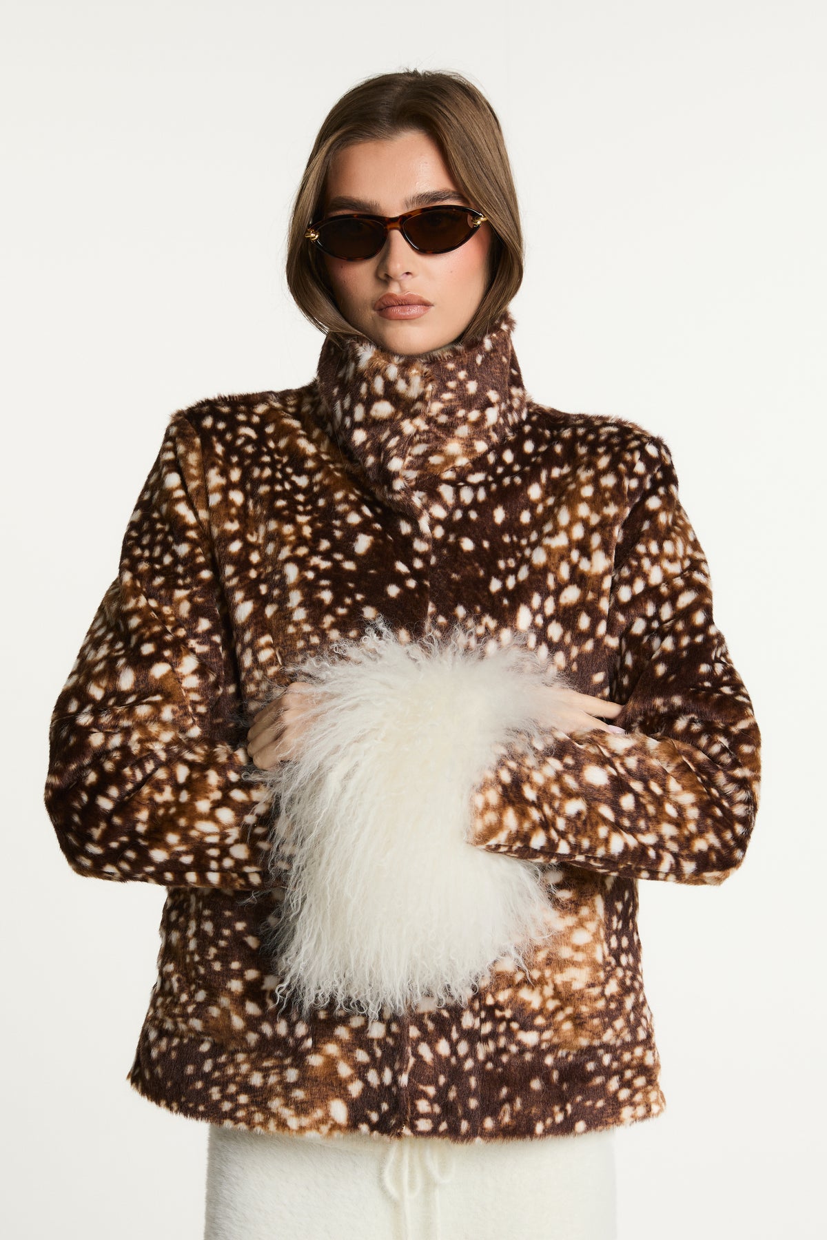 Bambi Faux Fur Coat with Mongolian Fur Cuffs