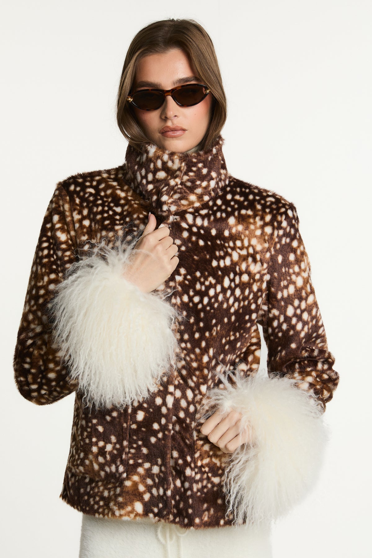 Bambi Faux Fur Coat with Mongolian Fur Cuffs
