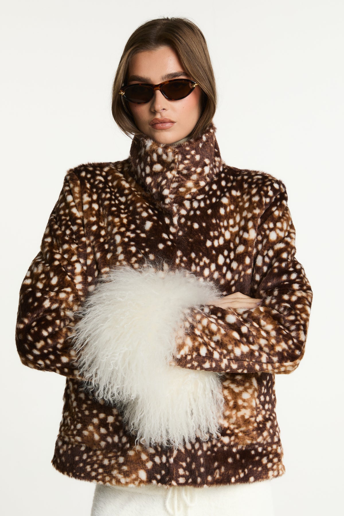 Bambi Faux Fur Coat with Mongolian Fur Cuffs