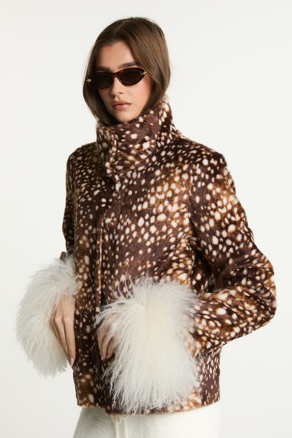 Bambi Faux Fur Coat with Mongolian Fur Cuffs