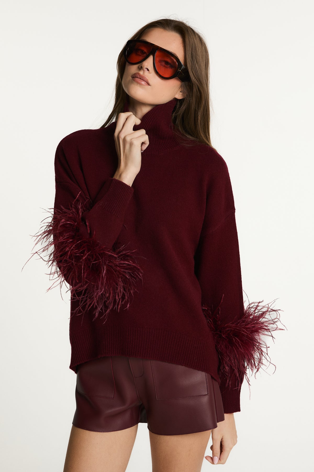Wool Jumper with Feather Cuffs