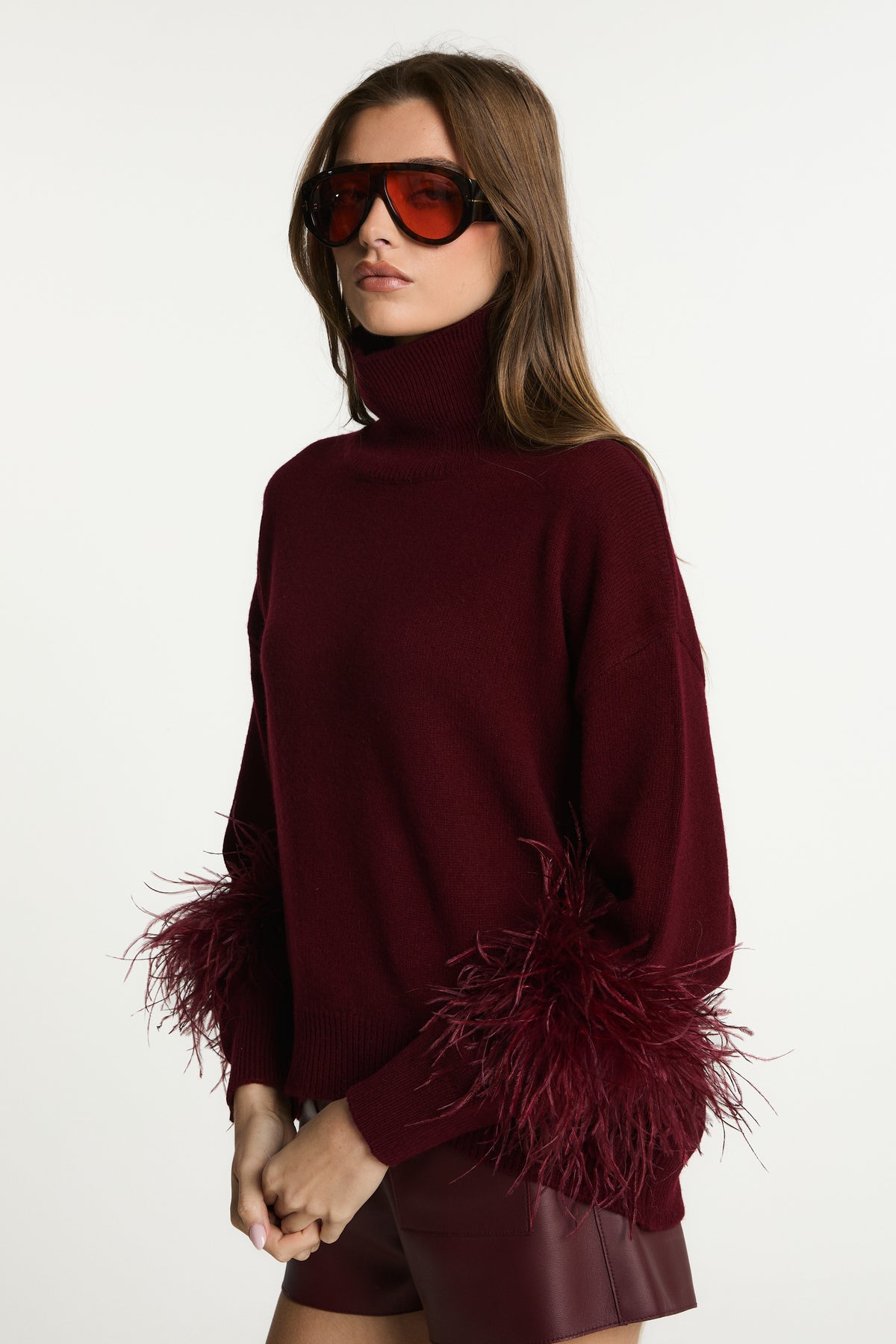 Wool Jumper with Feather Cuffs