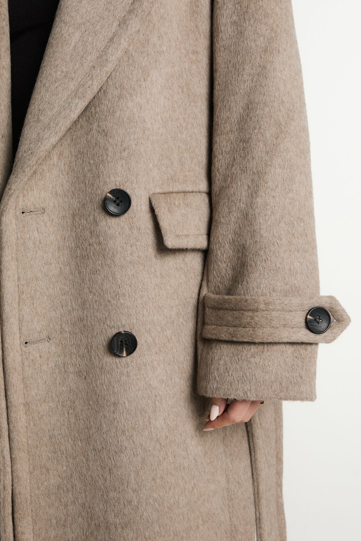 Rochelle Double Breasted Wool Coat with Belt Tie