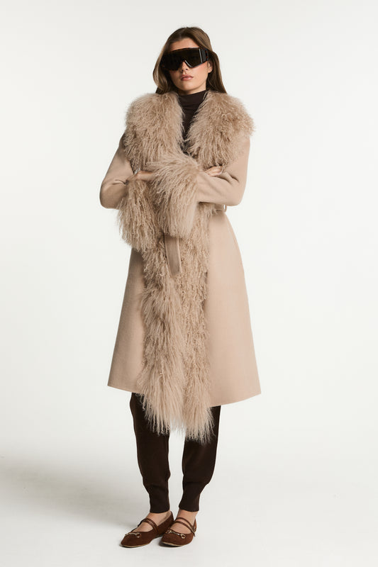 Harper Wool Coat with Mongolian Fur