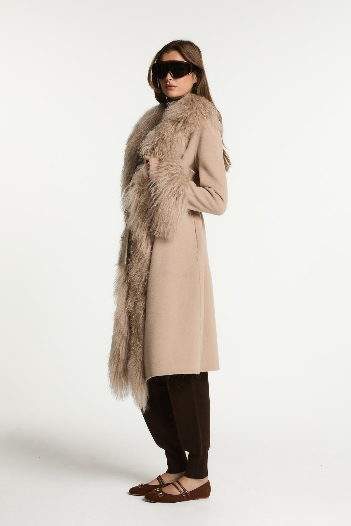 Harper Wool Coat with Mongolian Fur