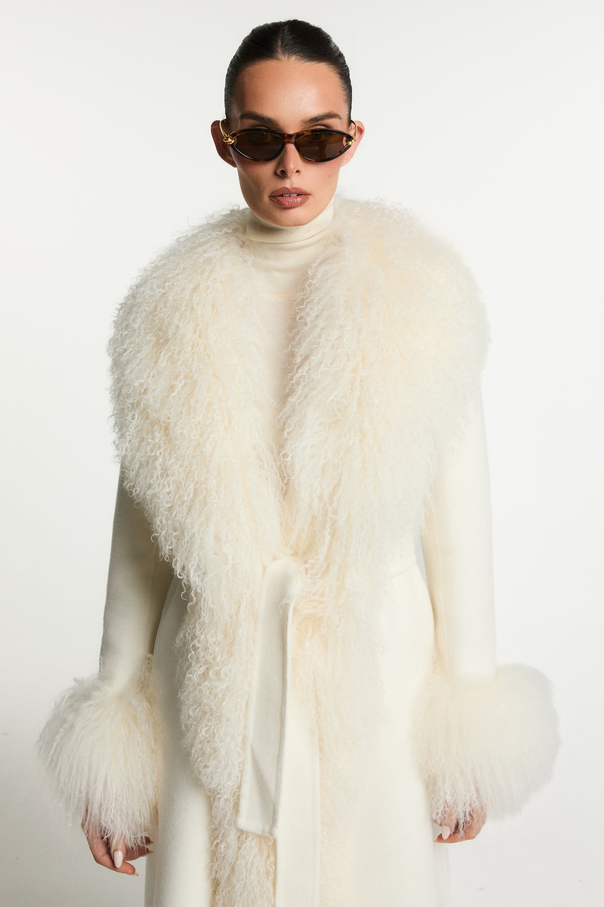Harper Wool Coat with Mongolian Fur