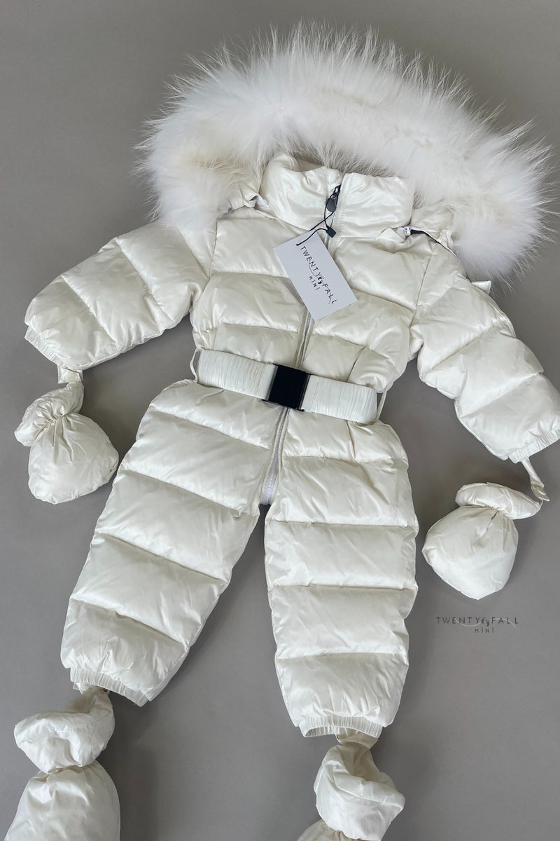 White Snowsuit with Raccoon Fur Trim