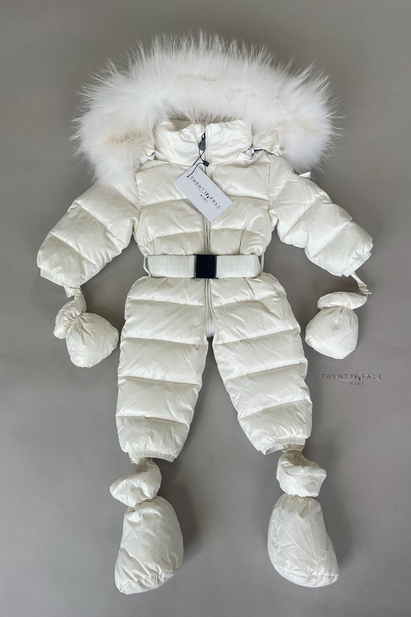 White Snowsuit with Raccoon Fur Trim