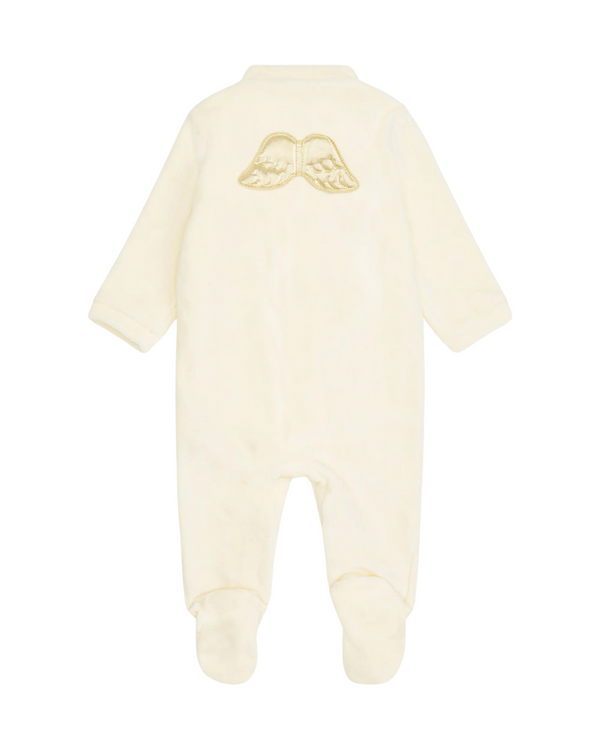Angel Wing Gold Velour Sleepsuit in Cream