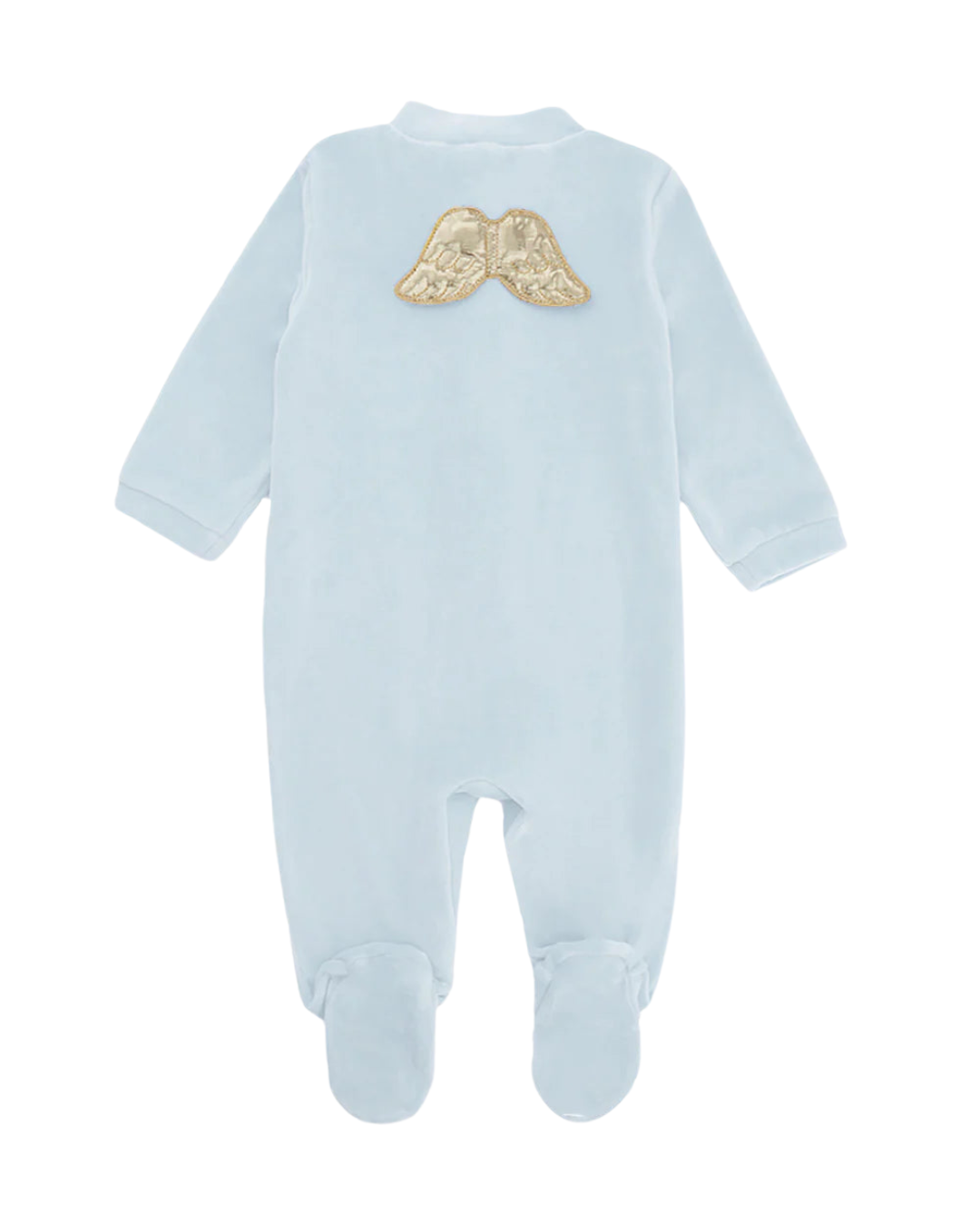 Angel Wing Gold Velour Sleepsuit in Dusty Blue