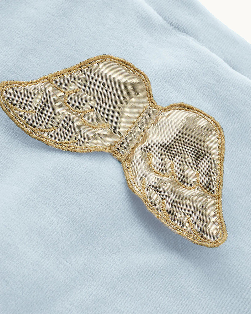 Angel Wing Gold Velour Sleepsuit in Dusty Blue