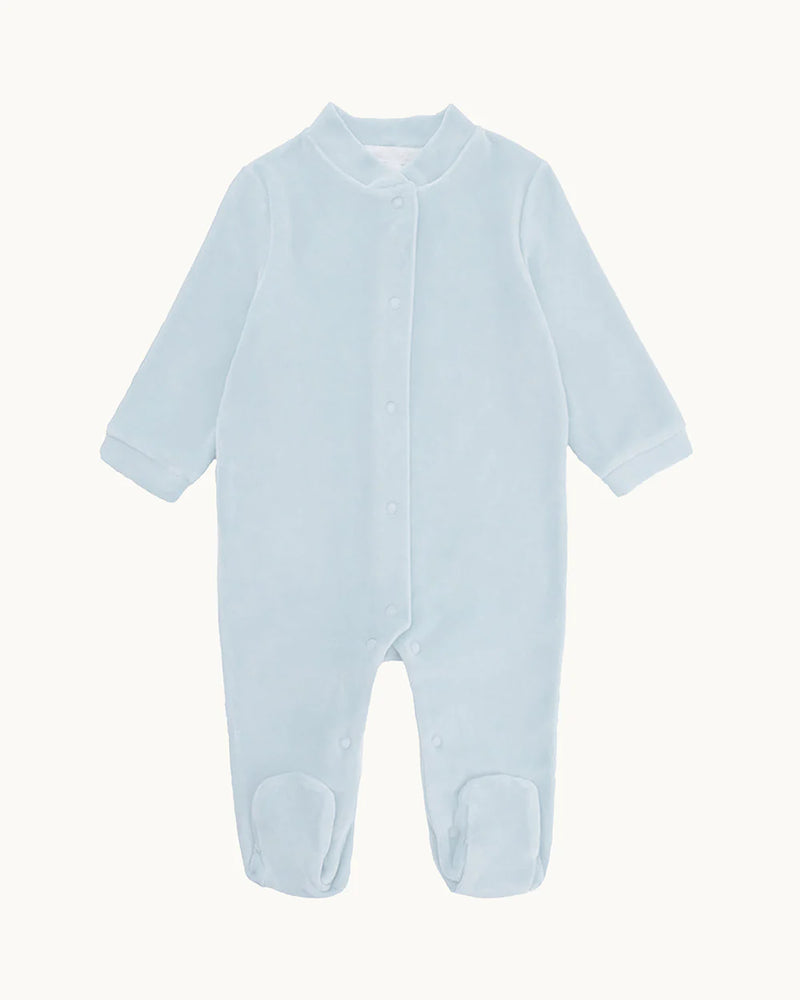 Angel Wing Gold Velour Sleepsuit in Dusty Blue