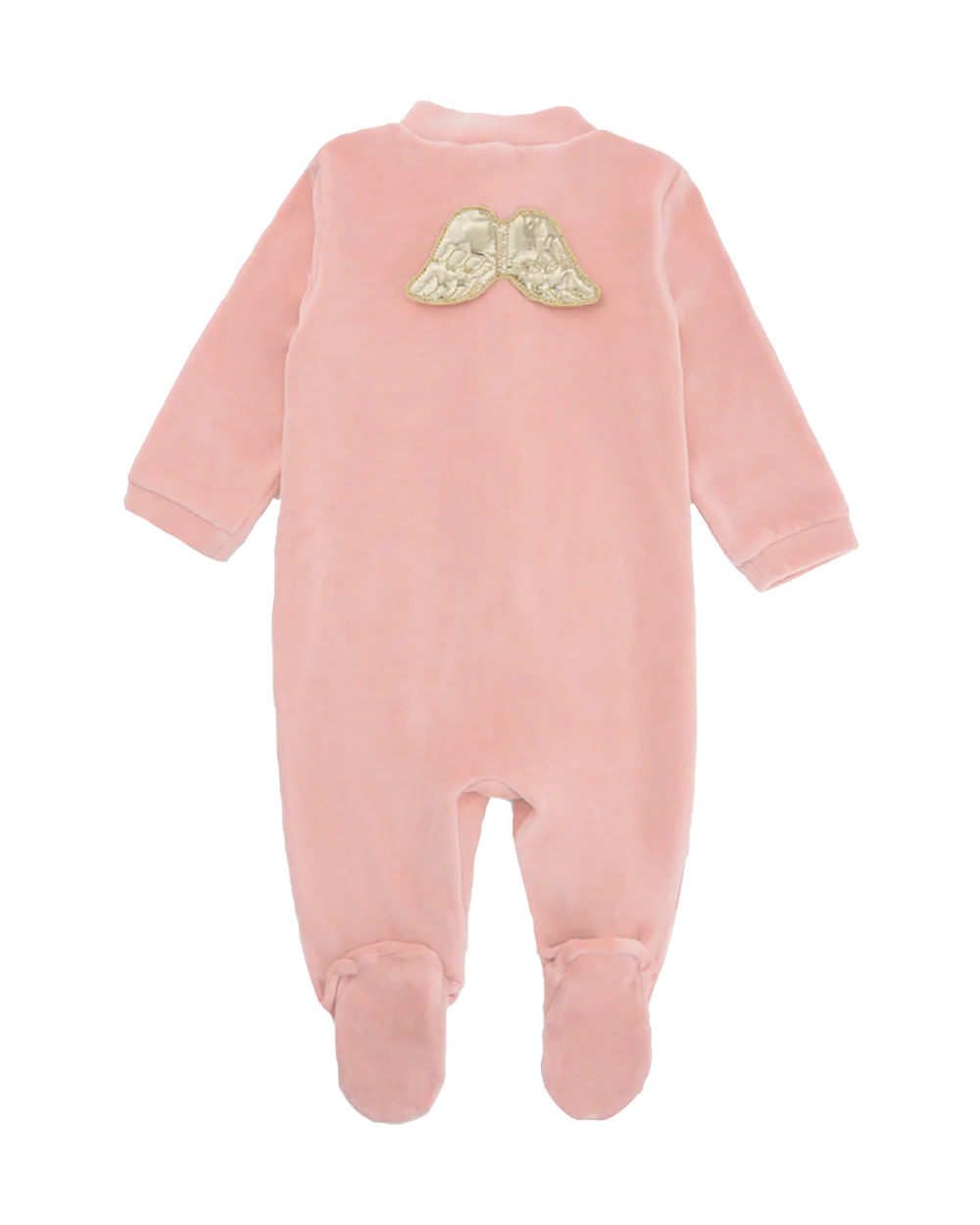 Angel Wing Gold Velour Sleepsuit in Dusty Pink