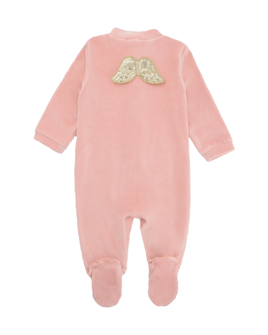Angel Wing Gold Velour Sleepsuit in Dusty Pink