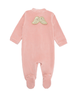 Angel Wing Gold Velour Sleepsuit in Dusty Pink