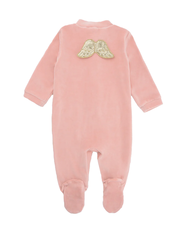 Angel Wing Gold Velour Sleepsuit in Dusty Pink
