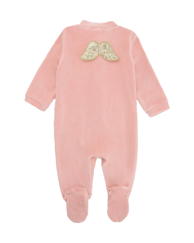Angel Wing Gold Velour Sleepsuit in Dusty Pink