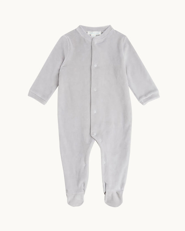 Angel Wing Silver Velour Sleepsuit in Grey