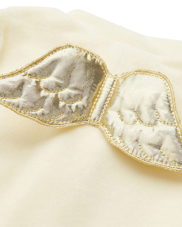 Angel Wing Gold Velour Sleepsuit in Cream