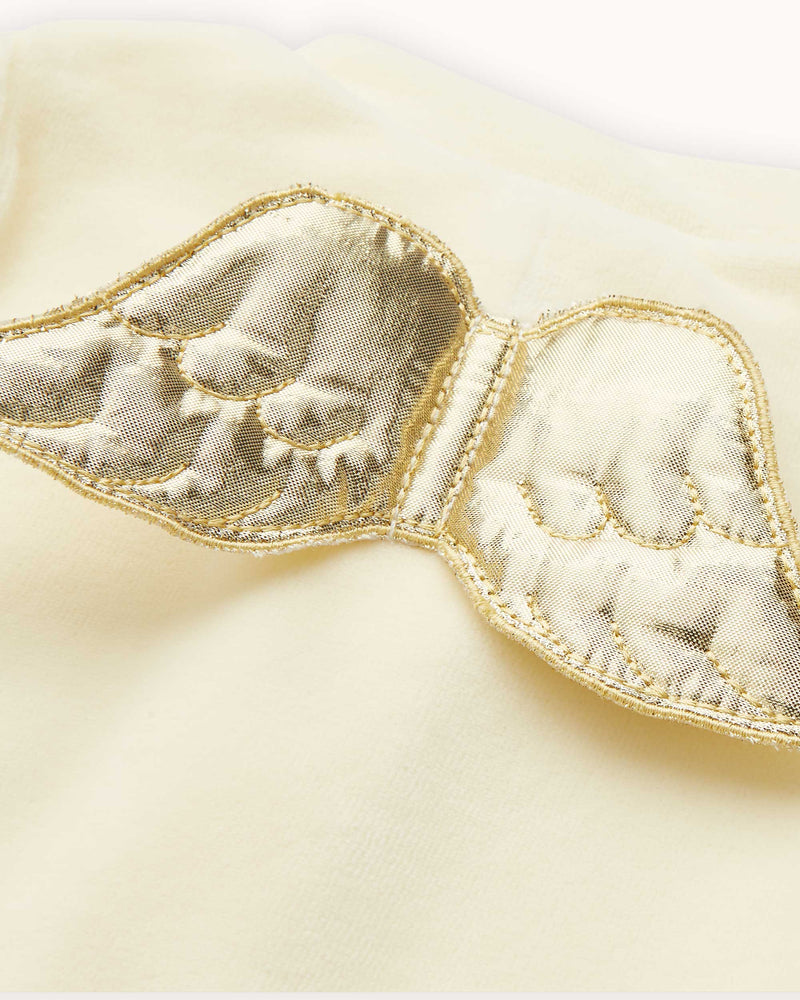 Angel Wing Gold Velour Sleepsuit in Cream