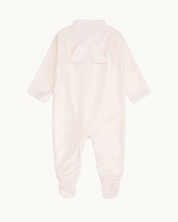 Angel Wing Velour Sleepsuit in Pink