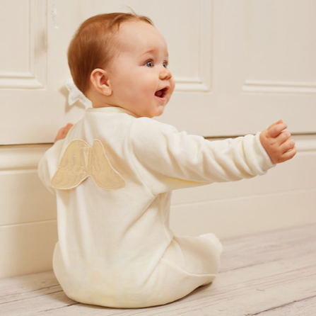 Angel Wing Gold Velour Sleepsuit in Cream