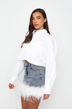 Denim Skirt with Feather Trim