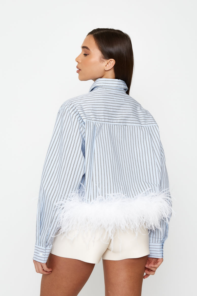 Striped Shirt with Feather Trim