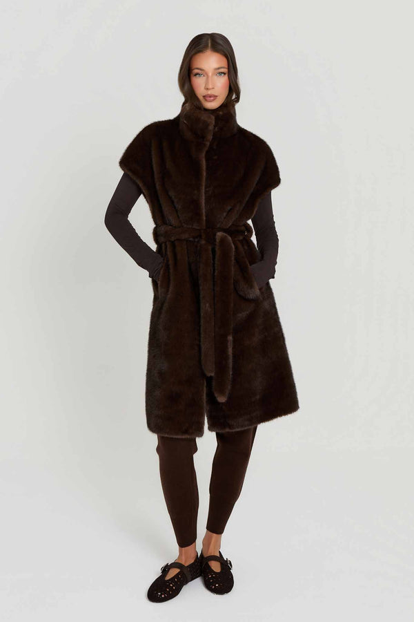 Vivian Premium Faux Fur Jacket with Belt Tie