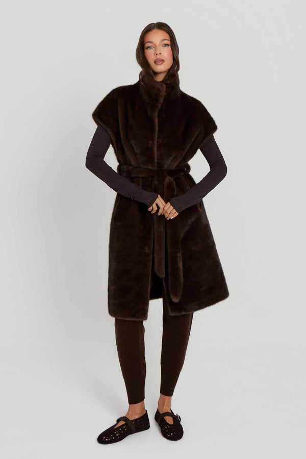 Vivian Premium Faux Fur Jacket with Belt Tie