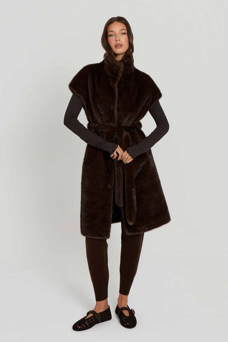 Vivian Premium Faux Fur Jacket with Belt Tie