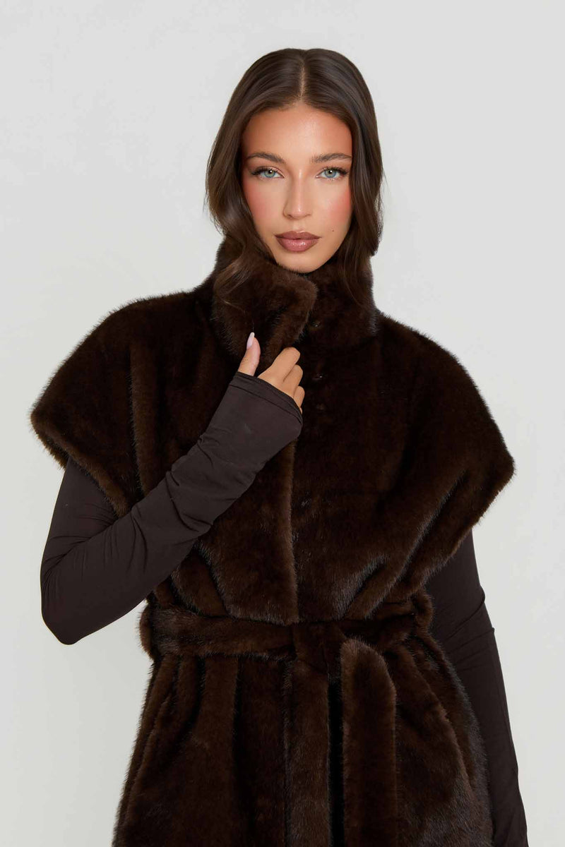 Vivian Premium Faux Fur Jacket with Belt Tie