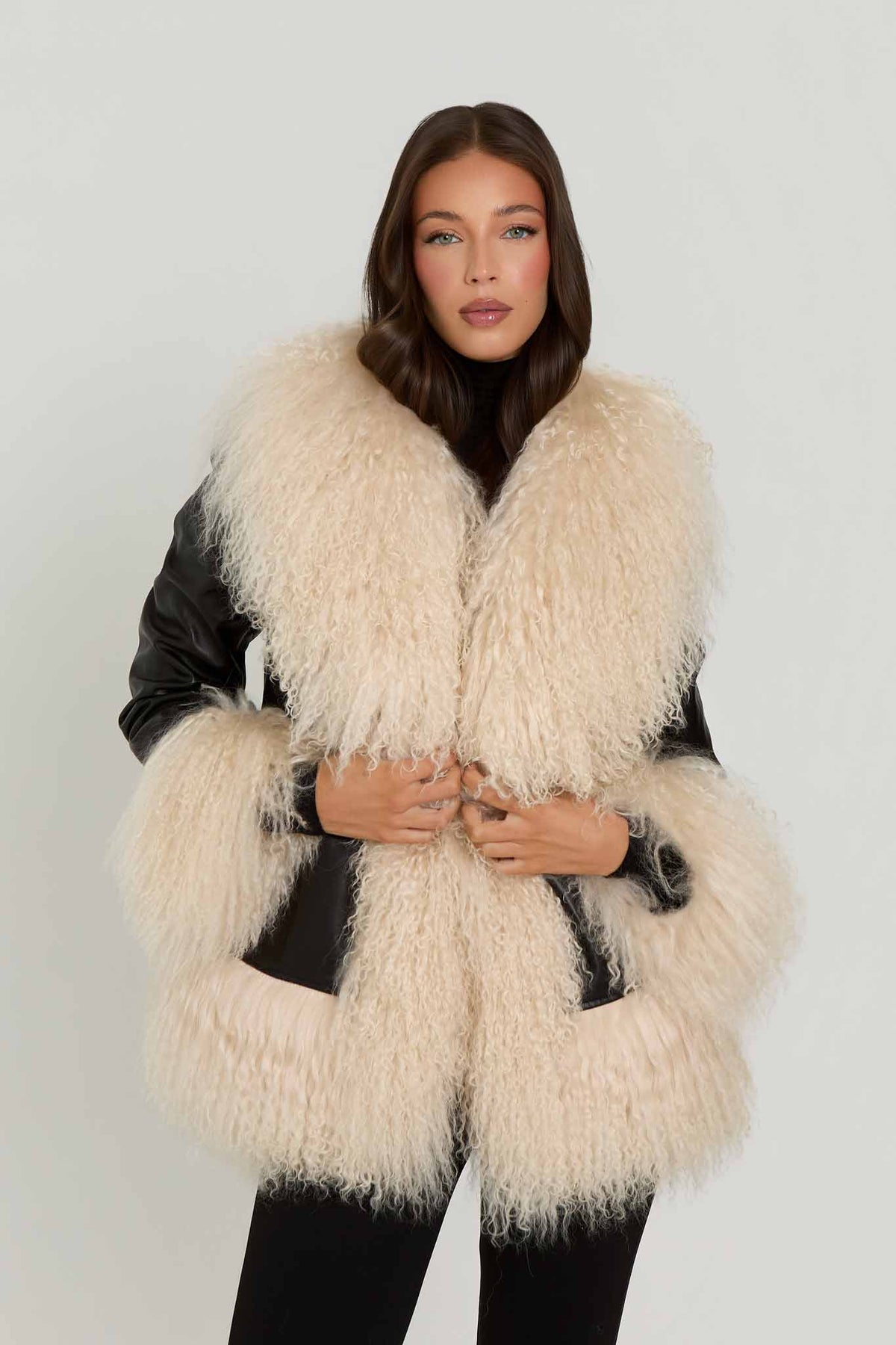 Arianna Leather Coat with Mongolian Fur Detail – TwentyFall