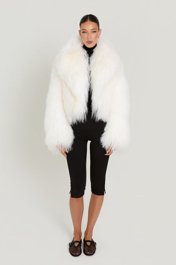 Elsa Cropped Mongolian Fur Coat