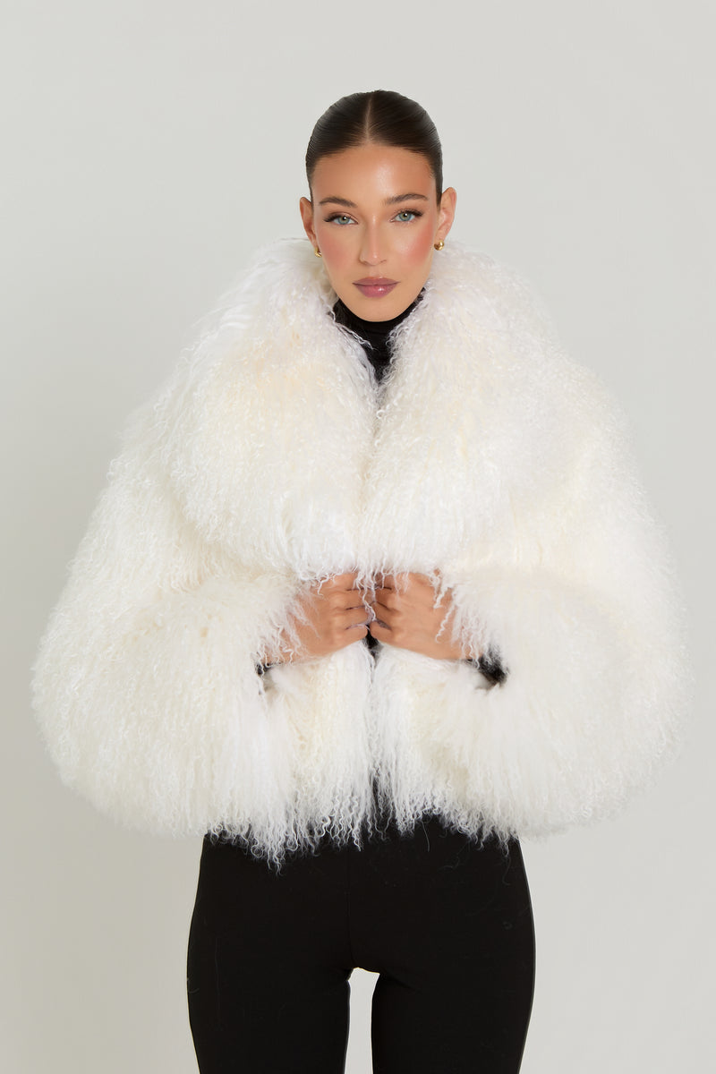 Elsa Cropped Mongolian Fur Coat