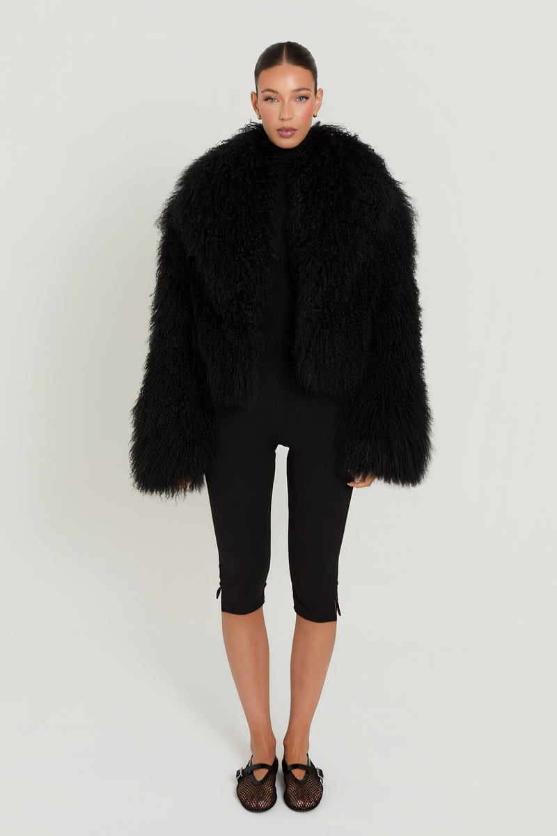 Elsa Cropped Mongolian Fur Coat