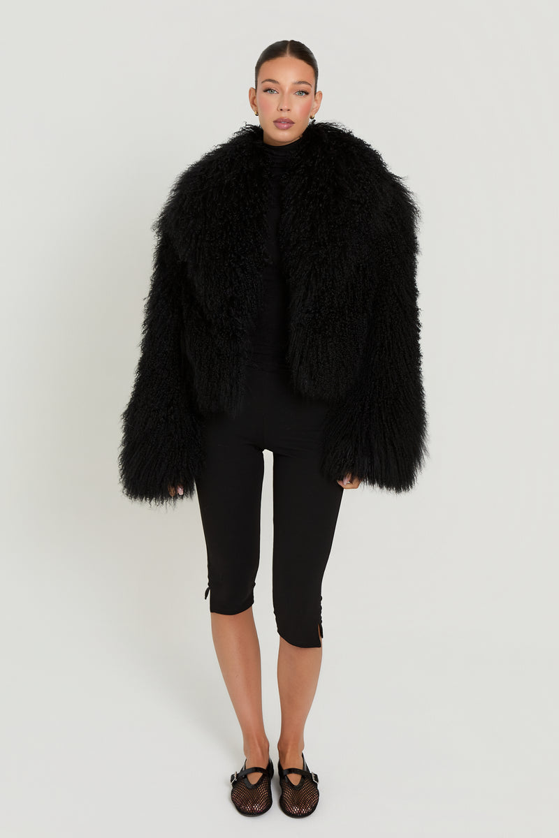 Elsa Cropped Mongolian Fur Coat