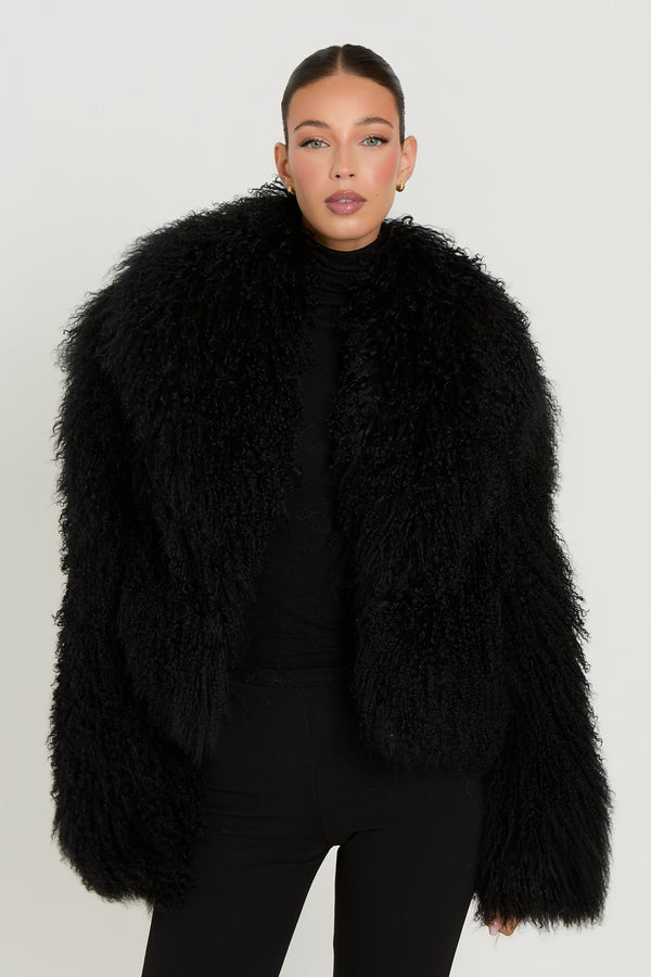 Elsa Cropped Mongolian Fur Coat
