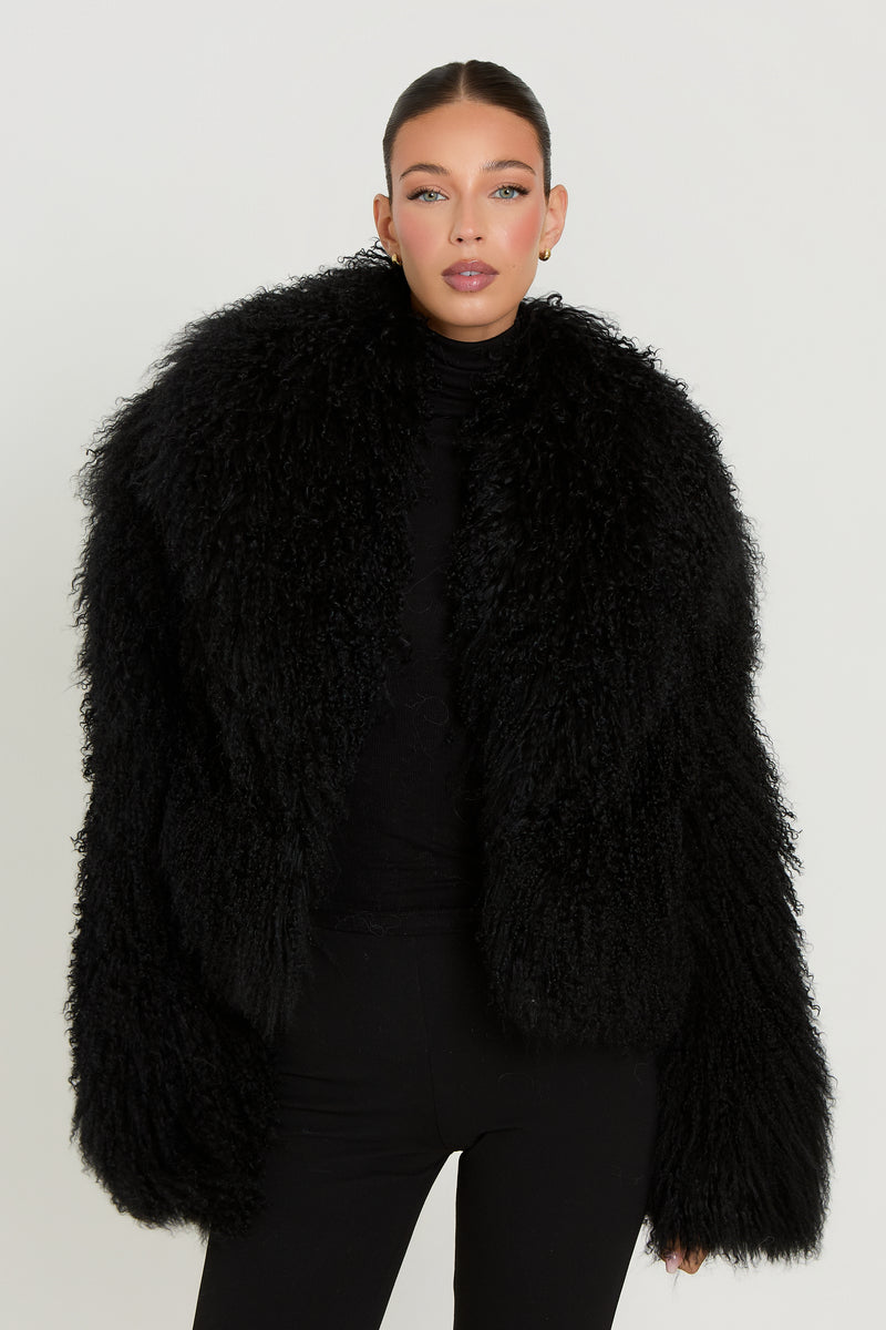 Elsa Cropped Mongolian Fur Coat