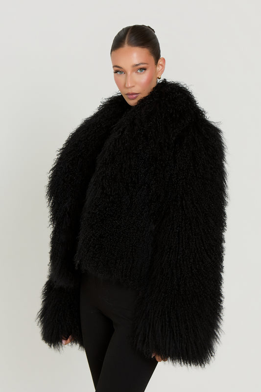 Elsa Cropped Mongolian Fur Coat